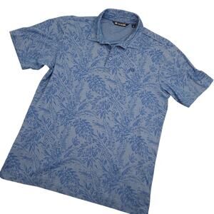 Travis Mathew Mens Golf Polo Shirt Large Floral Print AOP Blue Performance EUC